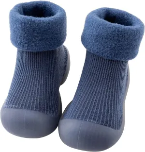 EnJoCho Kids Non Slip Shoes Kids Toddler Baby Boys Girls Solid Warm Knit Soft Sole Rubber Shoe Socks Slipper Socks (Blue, 20)
