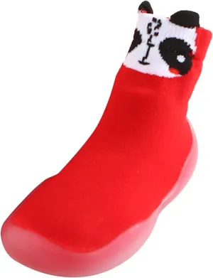 EnJoCho Non Slip Shoes for Toddler Baby Boys Girls Solid Warm Knit Soft Sole Rubber Shoes Slipper Stocking Soft Shoes Socks (Red, 18)