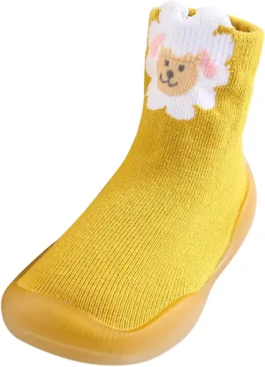 EnJoCho Non Slip Shoes for Toddler Baby Boys Girls Solid Warm Knit Soft Sole Rubber Shoes Slipper Stocking Soft Shoes Socks (White, 22)