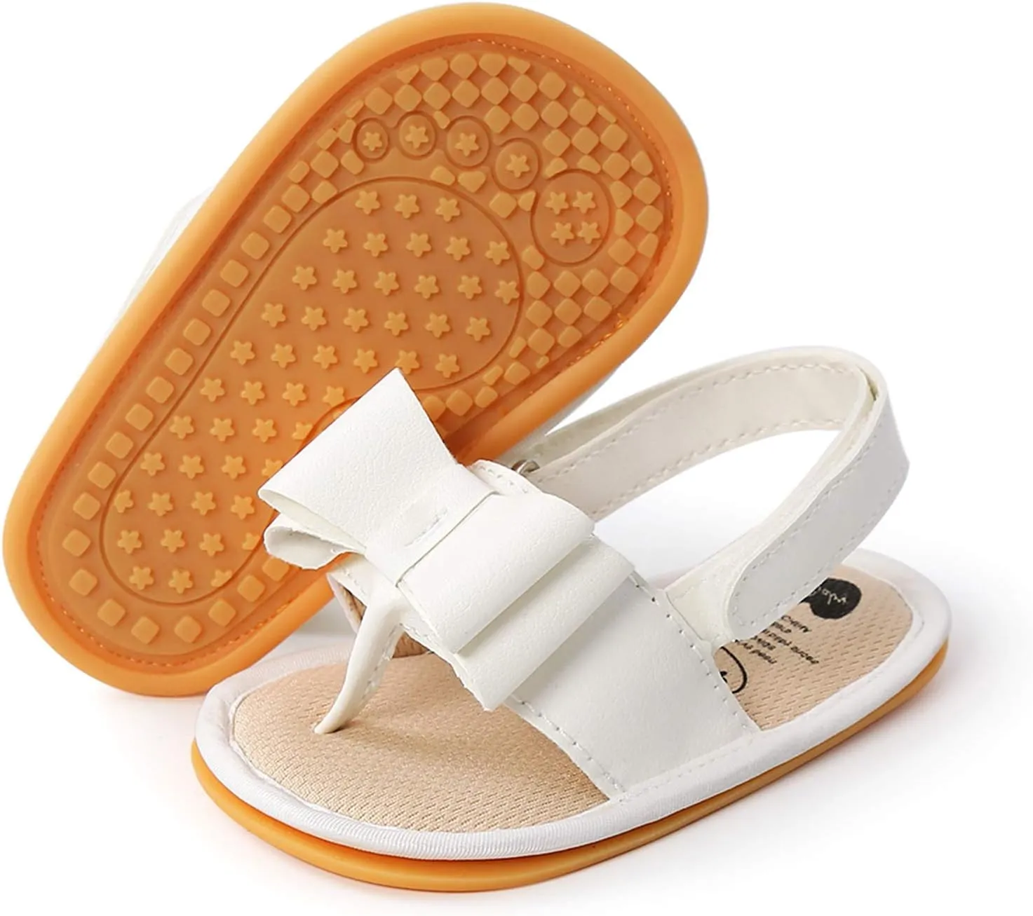 EnJoCho Running Shoes for Boys Sole Bow Sandals Shoes Rubber Non-Slip Baby Girls Summer Boys Soft Walking Flat Baby Shoes (White, 0-6 Months)