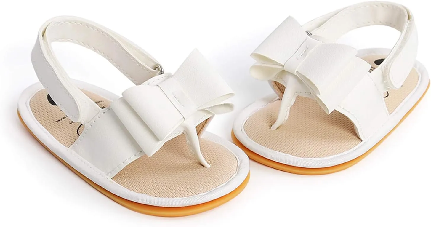 EnJoCho Running Shoes for Boys Sole Bow Sandals Shoes Rubber Non-Slip Baby Girls Summer Boys Soft Walking Flat Baby Shoes (White, 0-6 Months)