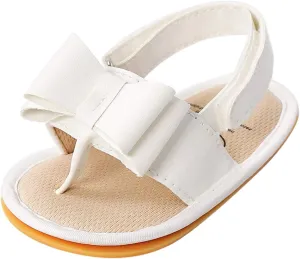 EnJoCho Running Shoes for Boys Sole Bow Sandals Shoes Rubber Non-Slip Baby Girls Summer Boys Soft Walking Flat Baby Shoes (White, 0-6 Months)
