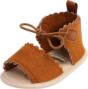 EnJoCho Running Shoes for Girls Sole Non-Slip Dots Lace-ups Baby Rubber Soft Sandals Walking Girls Flat Shoes Baby Shoes (Brown, 13-18M)