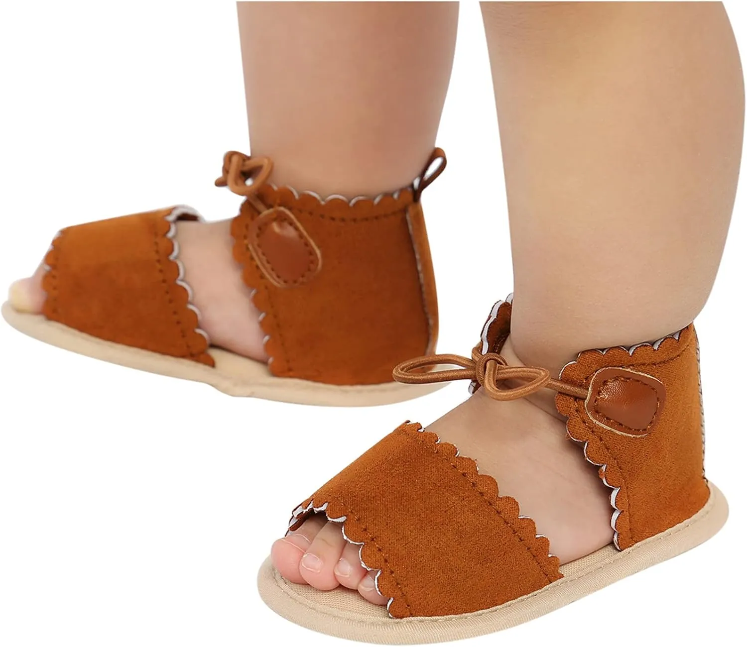 EnJoCho Running Shoes for Girls Sole Non-Slip Dots Lace-ups Baby Rubber Soft Sandals Walking Girls Flat Shoes Baby Shoes (Brown, 13-18M)