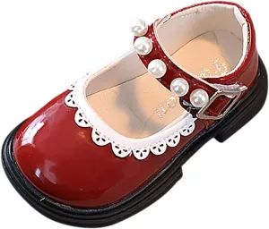 Fashion Autumn Toddler and Girls Casual Shoes Thick Sole Round Toe Buckle Dress Shoes Soft Sole Baby Shoes