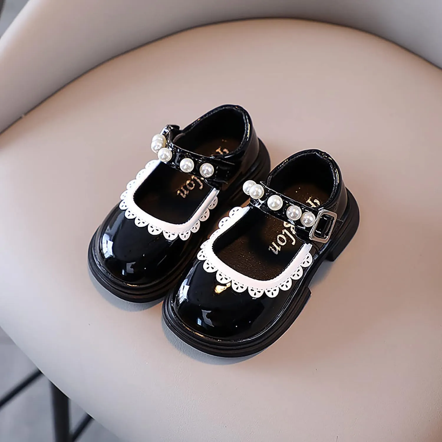 Fashion Autumn Toddler and Girls Casual Shoes Thick Sole Round Toe Buckle Dress Shoes Soft Sole Baby Shoes