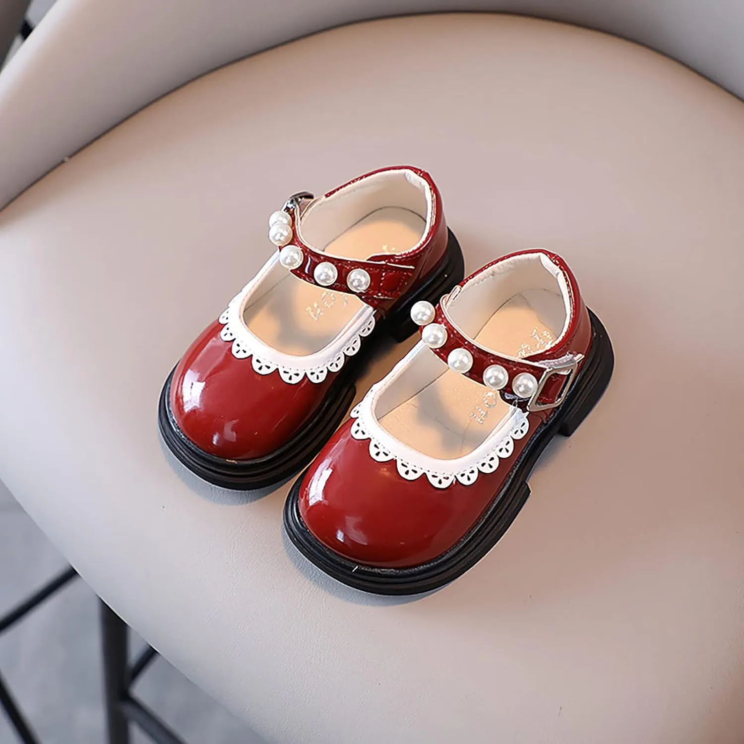 Fashion Autumn Toddler and Girls Casual Shoes Thick Sole Round Toe Buckle Dress Shoes Soft Sole Baby Shoes