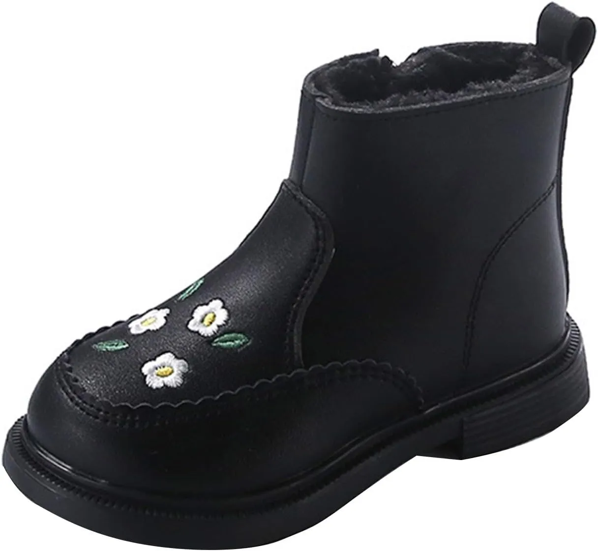 Flower Embroidery Baby Girls Ankle Boots Soft Sole Western Cowboy Booties Comfy Fleece Warm Pre-Walkers Shoes