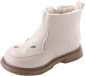 Flower Embroidery Baby Girls Ankle Boots Soft Sole Western Cowboy Booties Comfy Fleece Warm Pre-Walkers Shoes