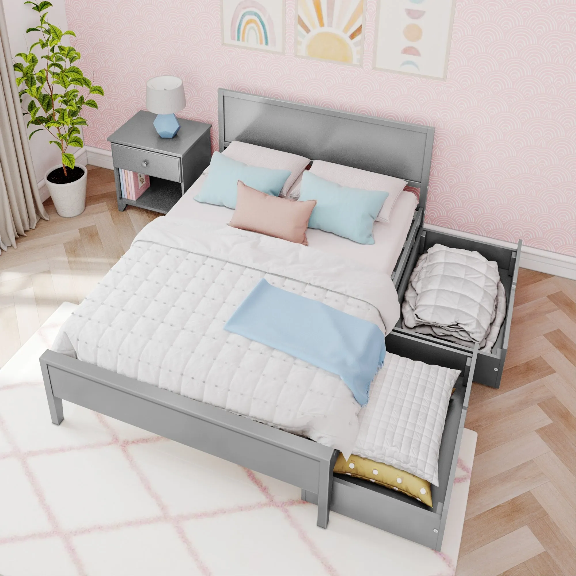 Full Panel Bed With Storage Drawers