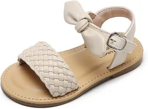 Girls Bowknot Leopard Kids Sandals Beach Summer Toddler Girls Open Toe PU Leather Sandals Princess Flat Shoes