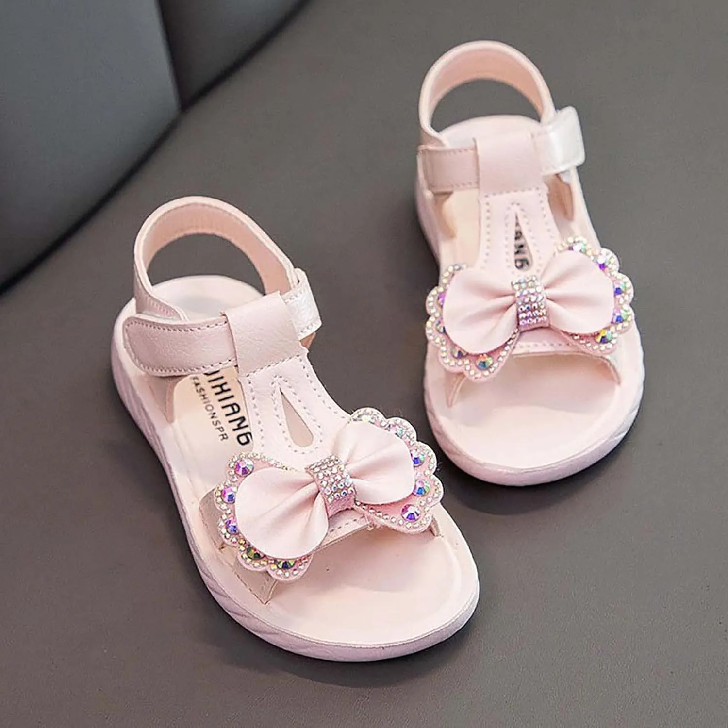 Girls Kids Bow Leather Sandals Foam Sole Non Slip Wide Shoes Baby Girl Summer Outdoor Water Barefoot Hook Loop Sandals