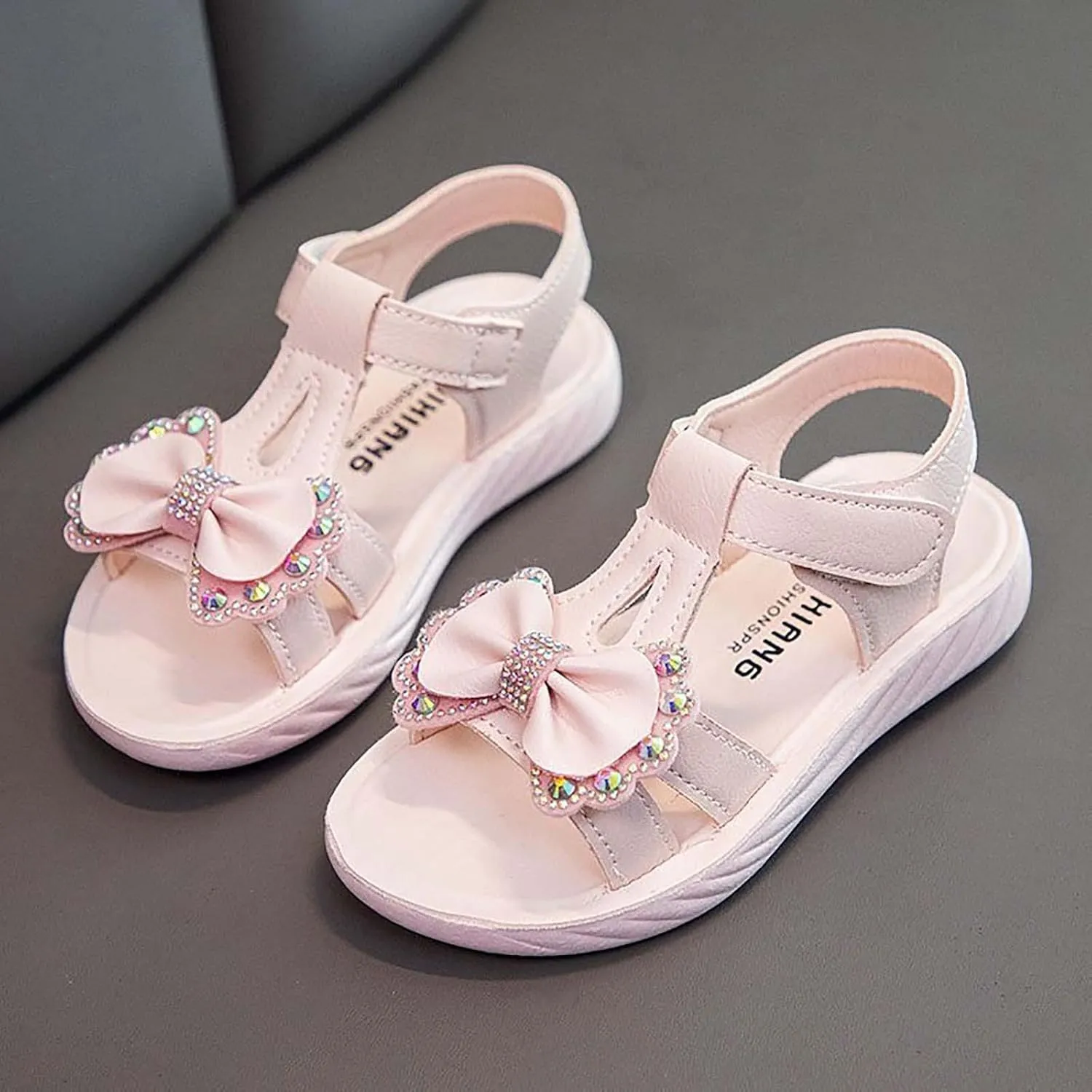 Girls Kids Bow Leather Sandals Foam Sole Non Slip Wide Shoes Baby Girl Summer Outdoor Water Barefoot Hook Loop Sandals