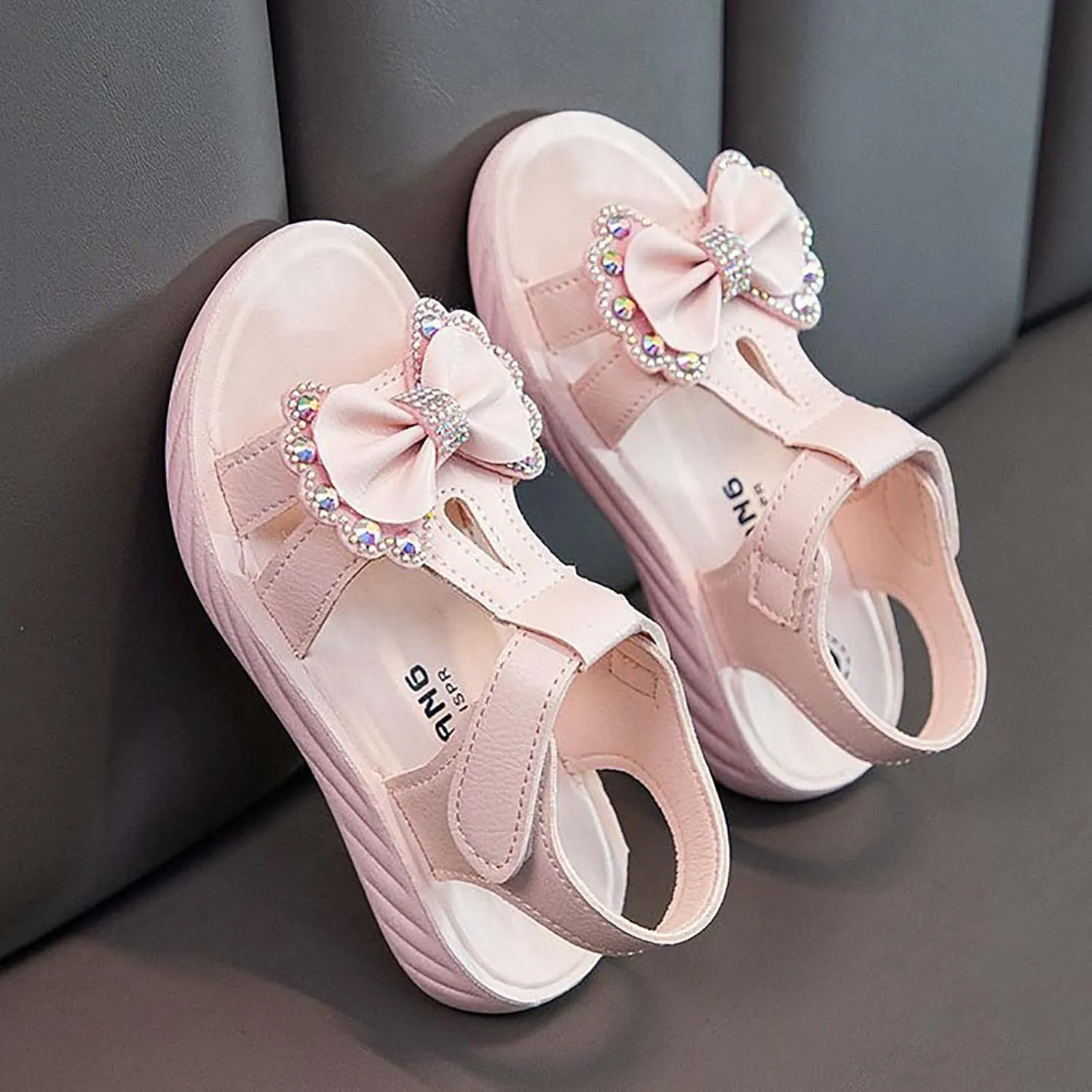 Girls Kids Bow Leather Sandals Foam Sole Non Slip Wide Shoes Baby Girl Summer Outdoor Water Barefoot Hook Loop Sandals