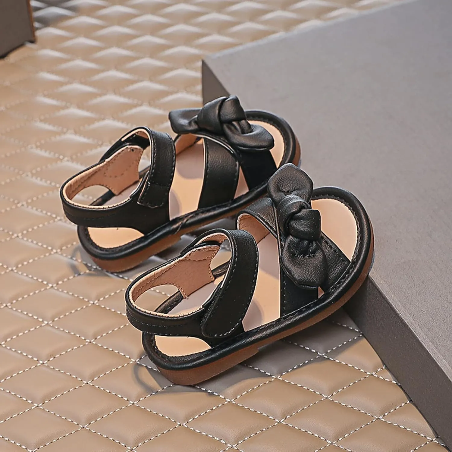 Girls Kids Bow Wide Sandals Strap Hook Loop Cork Footbed Shoes Baby Children Dress Non Slip Summer Light Sandals