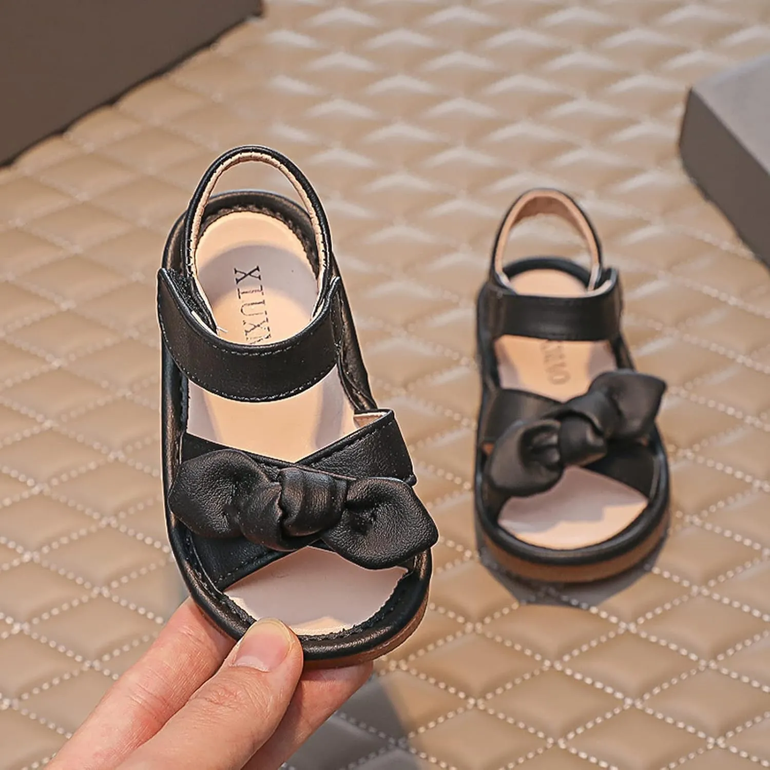 Girls Kids Bow Wide Sandals Strap Hook Loop Cork Footbed Shoes Baby Children Dress Non Slip Summer Light Sandals