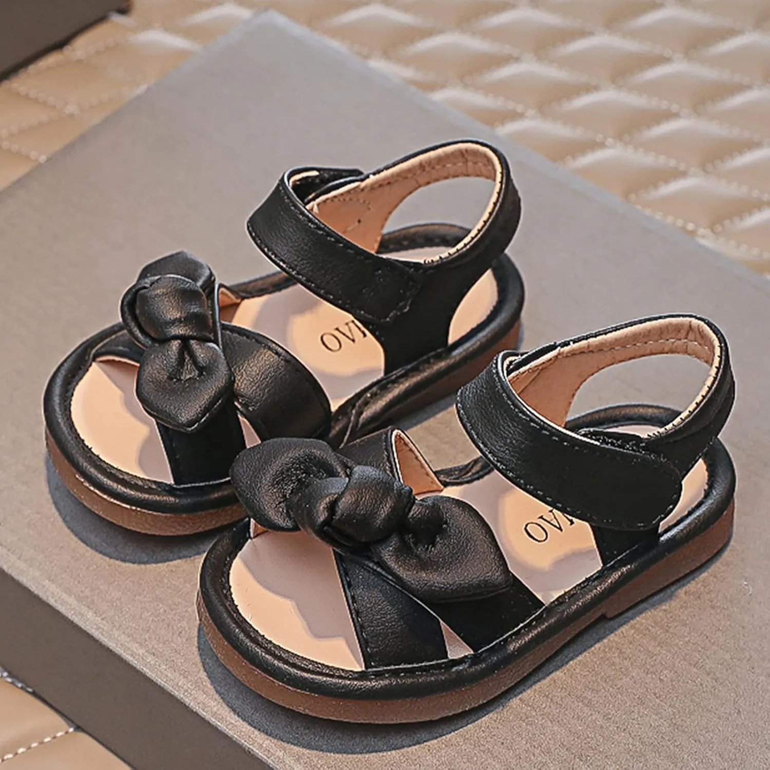 Girls Kids Bow Wide Sandals Strap Hook Loop Cork Footbed Shoes Baby Children Dress Non Slip Summer Light Sandals