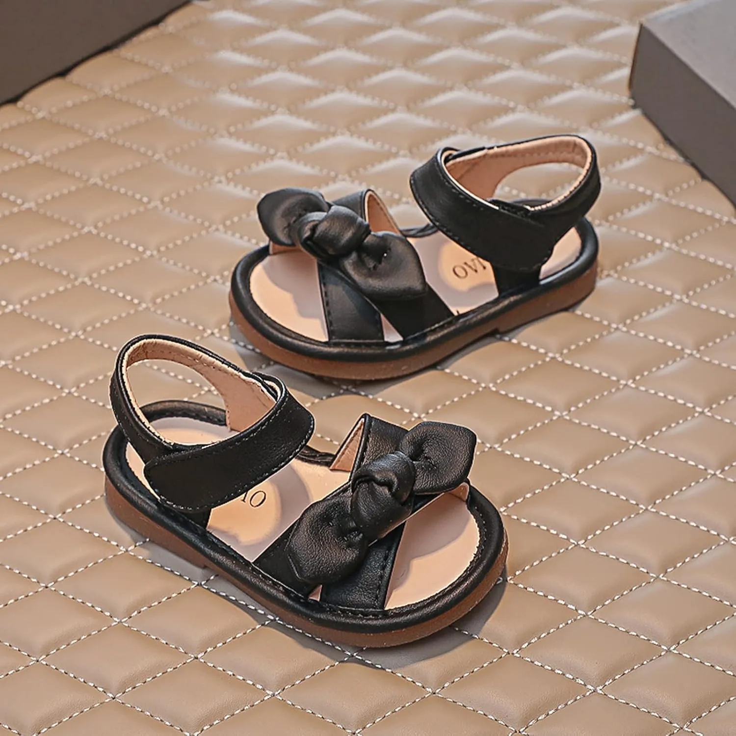 Girls Kids Bow Wide Sandals Strap Hook Loop Cork Footbed Shoes Baby Children Dress Non Slip Summer Light Sandals