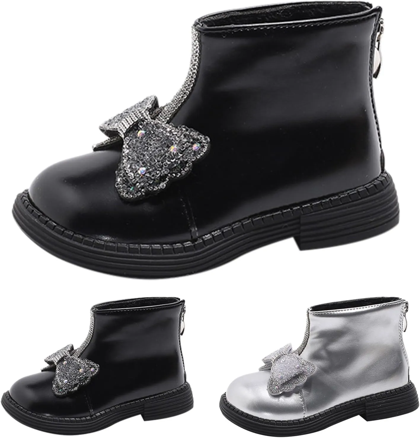 Girls Leather Mary Jane Boots Back Zipper Short Boots Winter Soft Bottom Boots Waterproof Non Slip Low Calf Boots