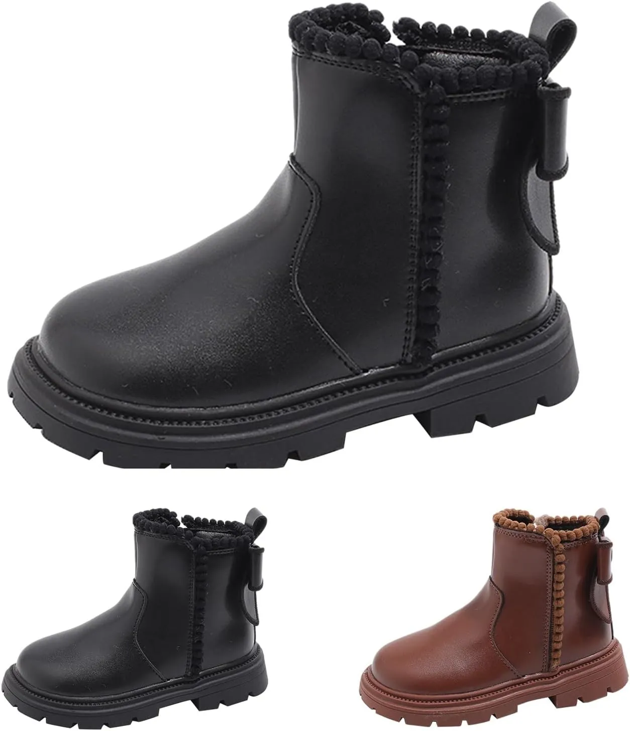 Girls Leather Mary Jane Boots Waterproof Side Zipper Ankle Boots Non Slip Low Calf Boots Kid Autumn Winter Boots