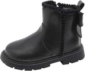 Girls Leather Mary Jane Boots Waterproof Side Zipper Ankle Boots Non Slip Low Calf Boots Kid Autumn Winter Boots