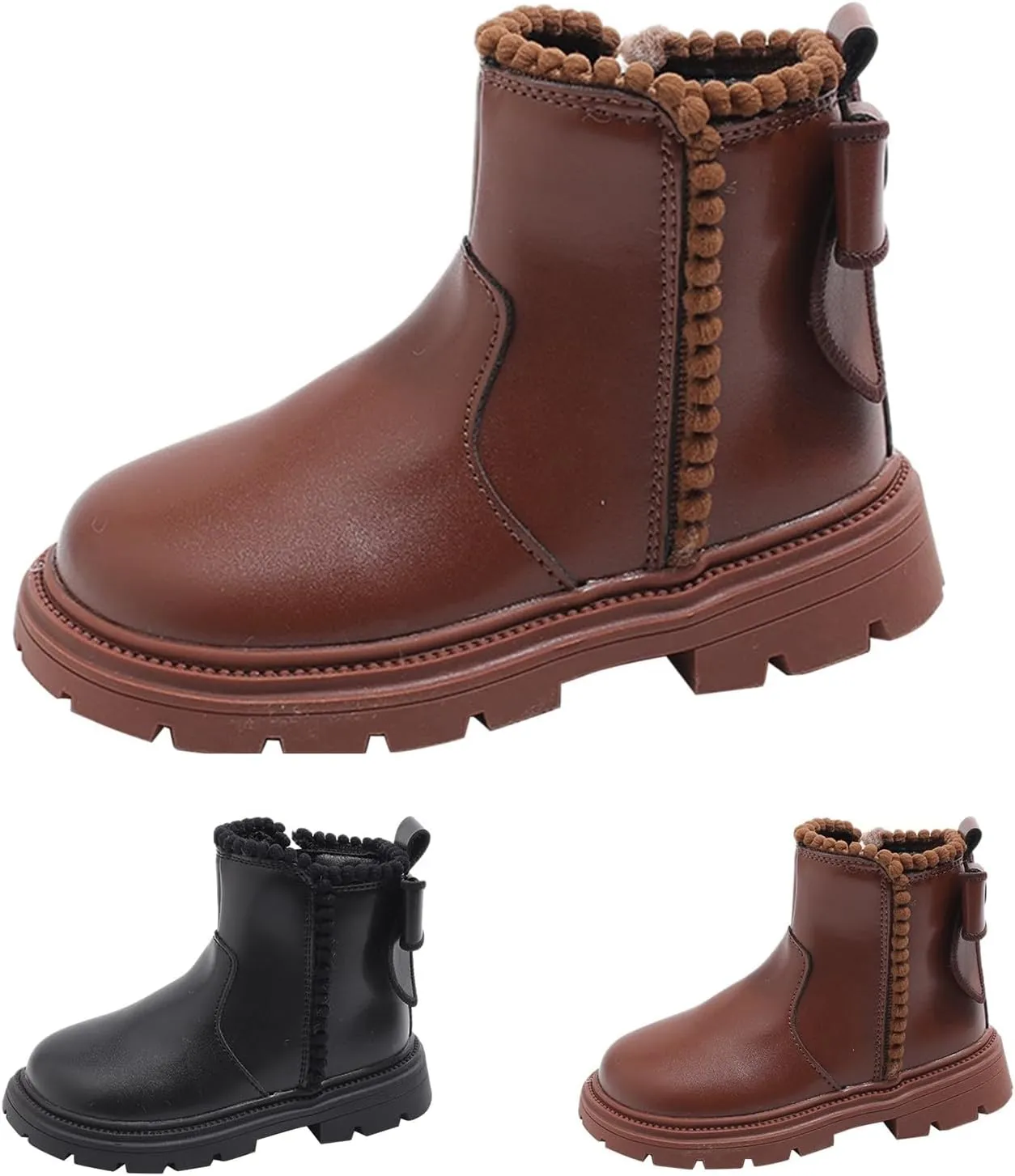 Girls Leather Mary Jane Boots Waterproof Side Zipper Ankle Boots Non Slip Low Calf Boots Kid Autumn Winter Boots