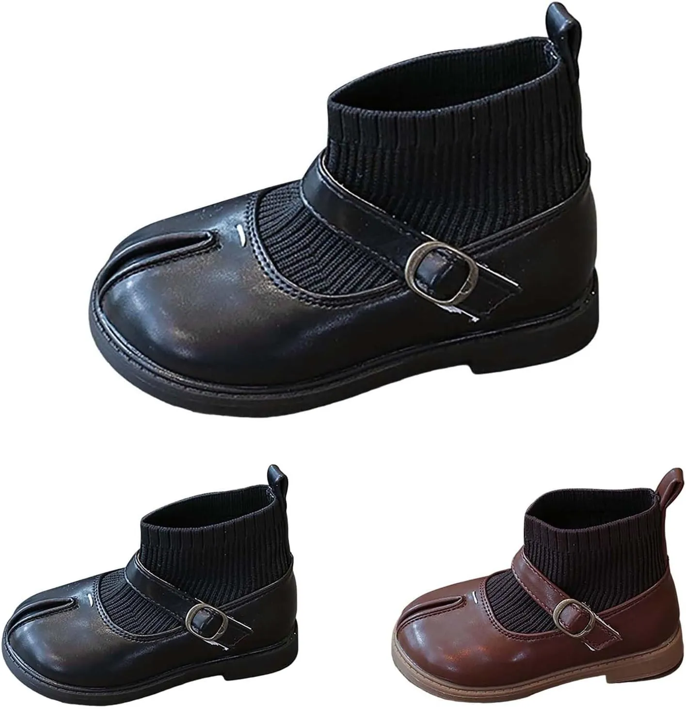 Girls Mary Jane Boots Waterproof Leather Slip On Boots Soft Sole Flat Boots Casual Non Slip Low Calf Boots