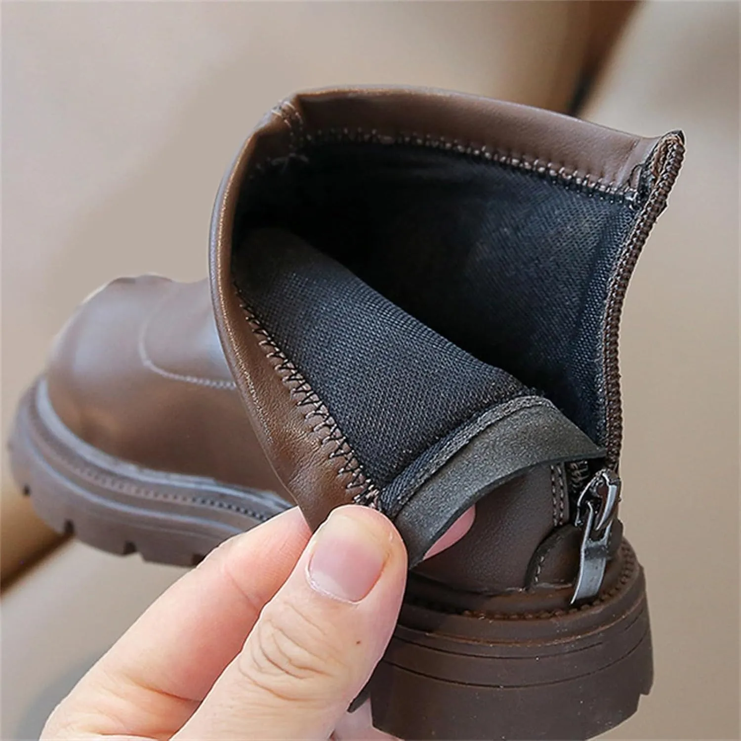 Girls Platform Booties Toddler Leather Back Zipper Rain Boots Outdoor Warm Non Slip Mary Chestnut Winter Fashion Boot