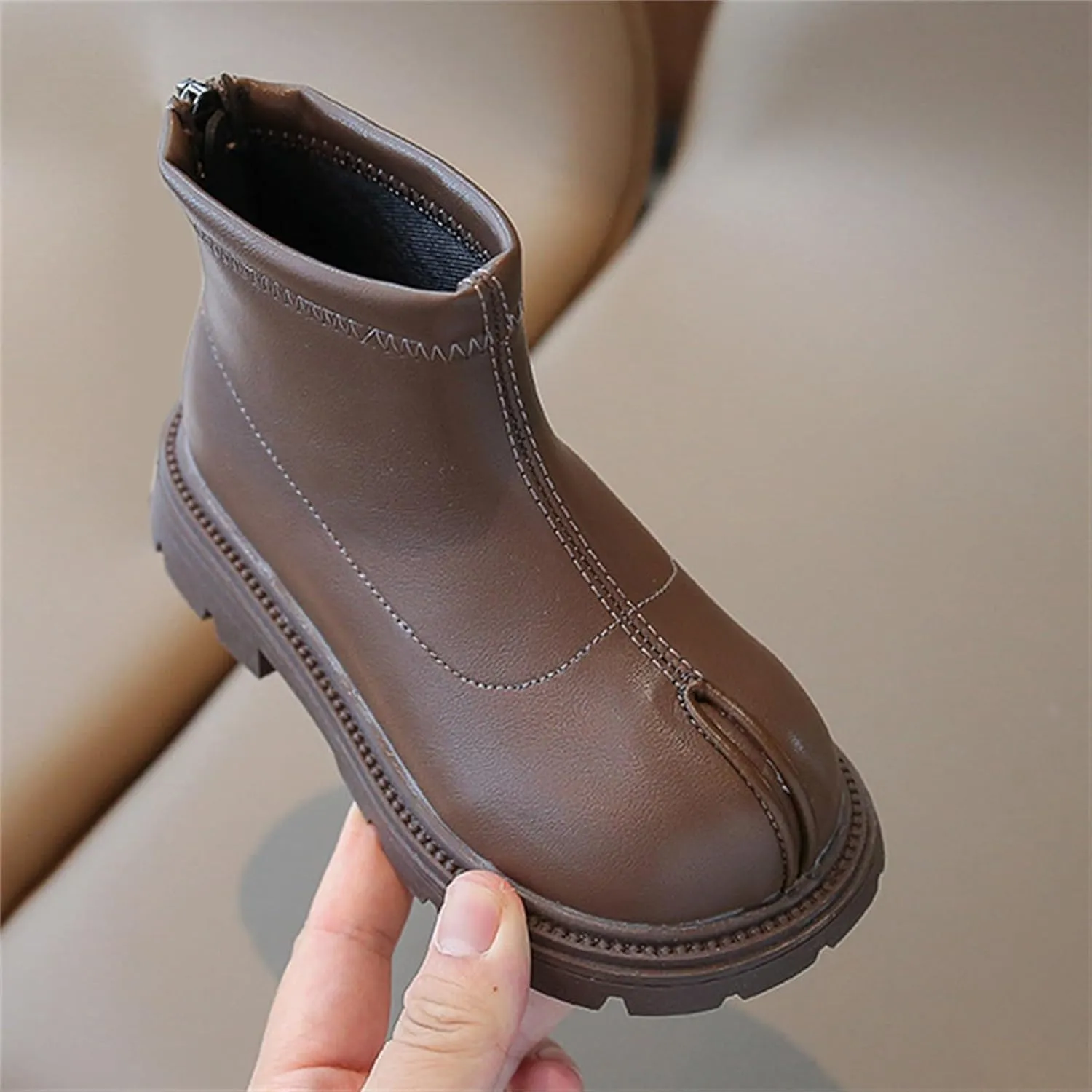 Girls Platform Booties Toddler Leather Back Zipper Rain Boots Outdoor Warm Non Slip Mary Chestnut Winter Fashion Boot
