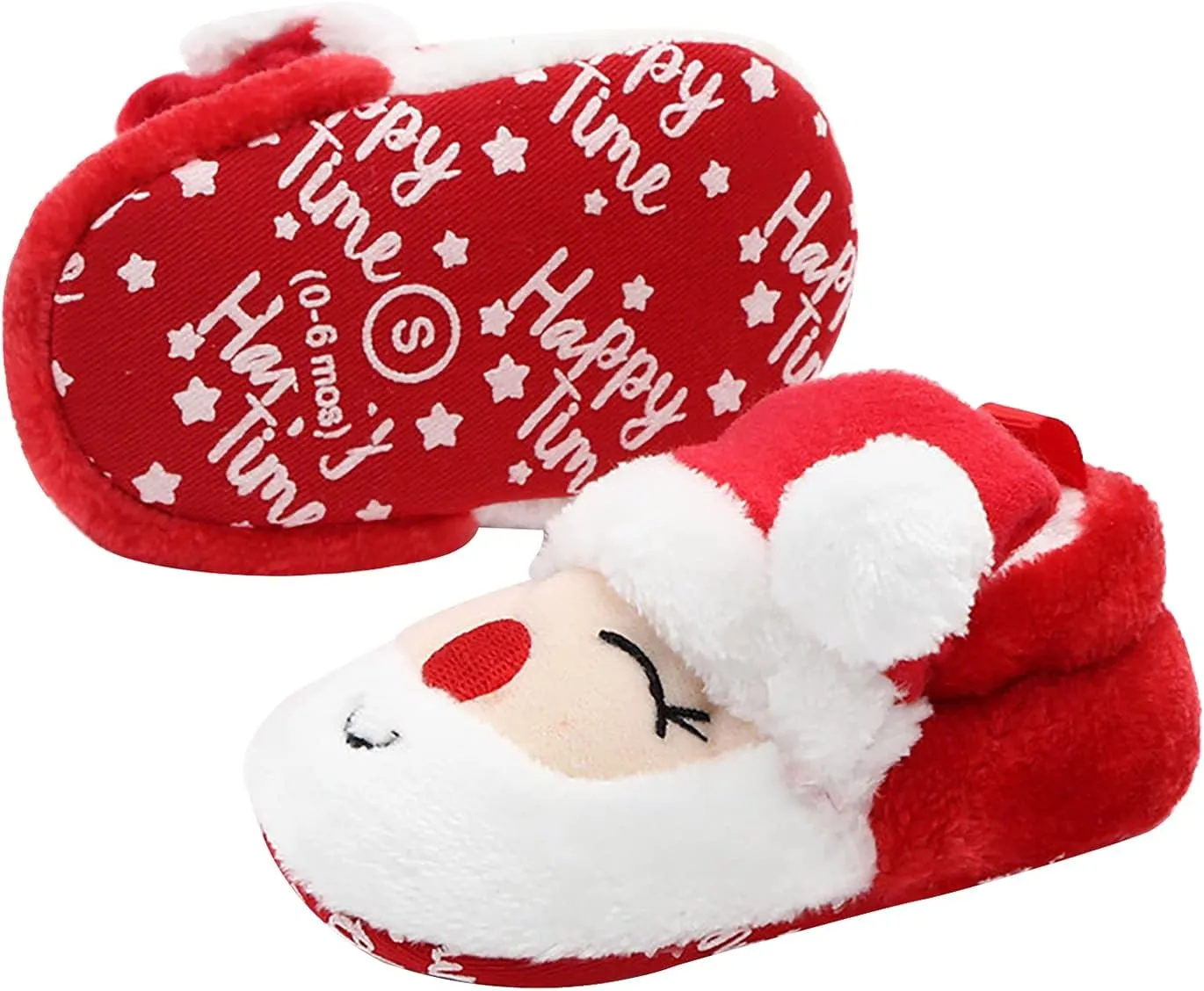 GREUS Baby Girl Boy Walking Shoes, Christmas Baby Shoes Infant Christmas Outfit Santa Newborn Slippers Socks Kids Winter House Shoes Cute Baby Booties Plush Toddler Soft Sole Shoes 6-12 Months Size 5