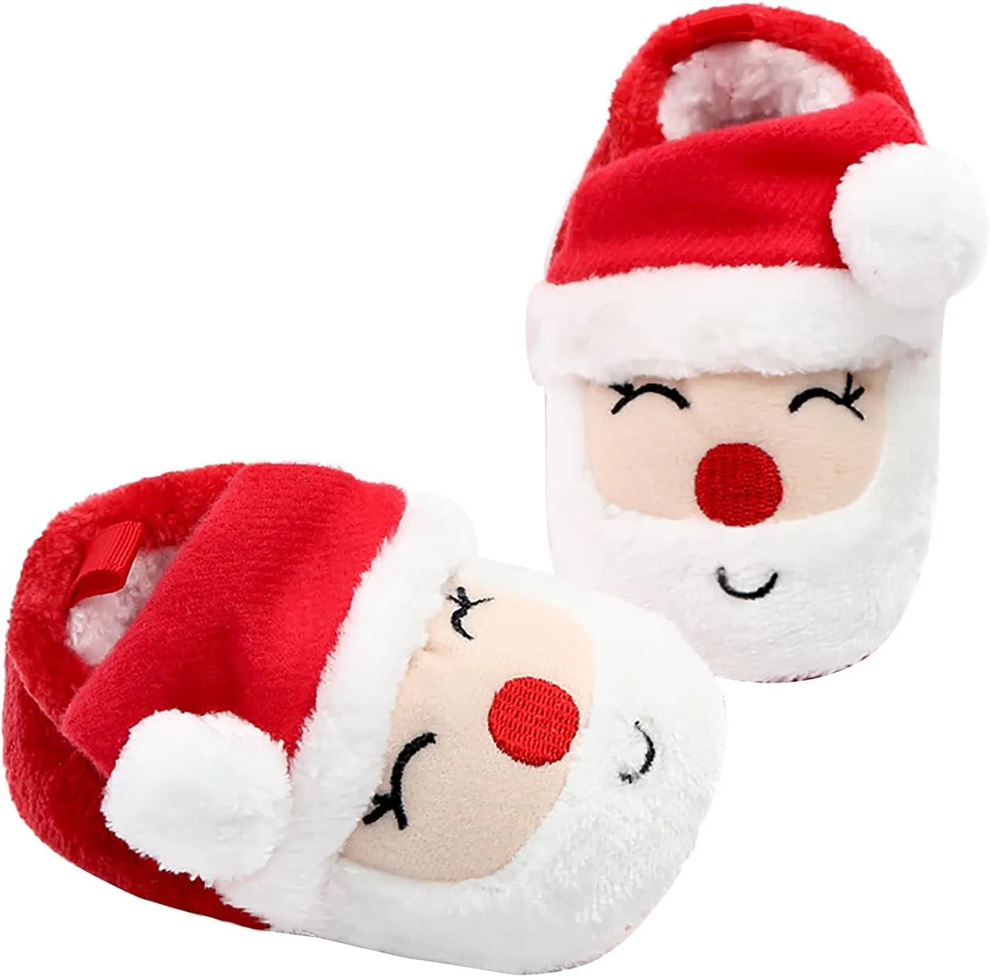 GREUS Baby Girl Boy Walking Shoes, Christmas Baby Shoes Infant Christmas Outfit Santa Newborn Slippers Socks Kids Winter House Shoes Cute Baby Booties Plush Toddler Soft Sole Shoes 6-12 Months Size 5