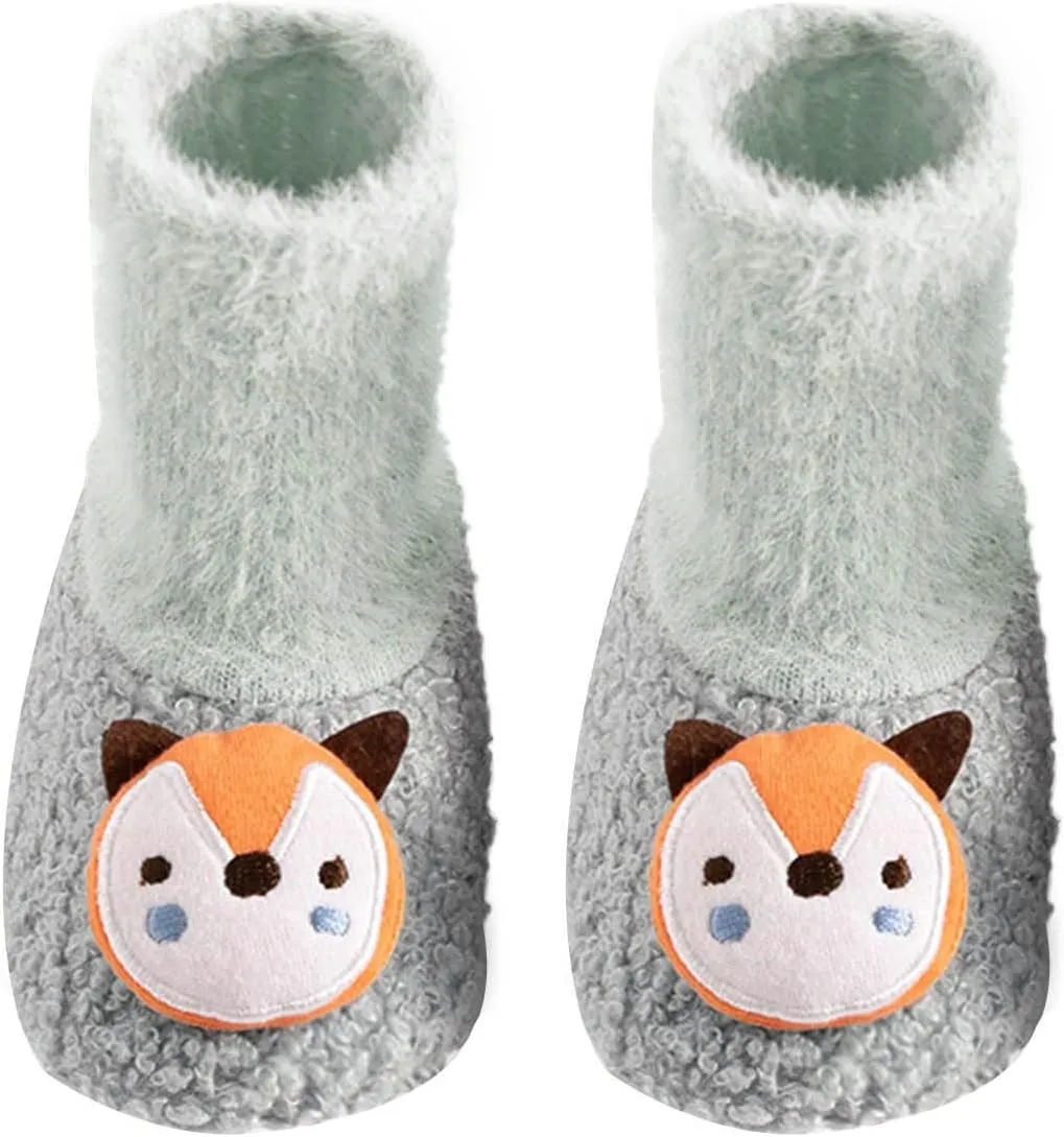 Infant Baby Fleece Socks Toddler Boy Girls Indoor Animals Slipper Shoes Non Slip Socks Booties First Walking Socks
