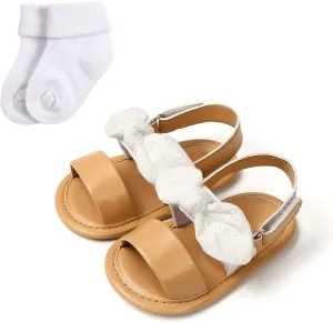 Infant Baby Shoes Boys And Girls Sandals Flat Soles Light Breathable Comfortable Hook Loop Bow With Kids