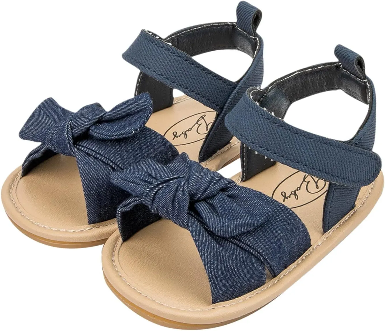 Infant Girls Open Toe Bowknot Shoes Summer Flat Base Fashion Hook Loop Sandals Canvas Shoes for Kids