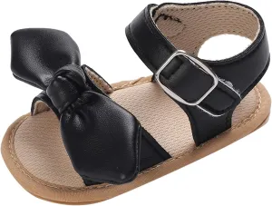 Infant Toddler Beach Shoes Summer Girls Flat Sandals Lightweight Open Toe Breathable Comfortable Bow (Black, 6 Toddler)