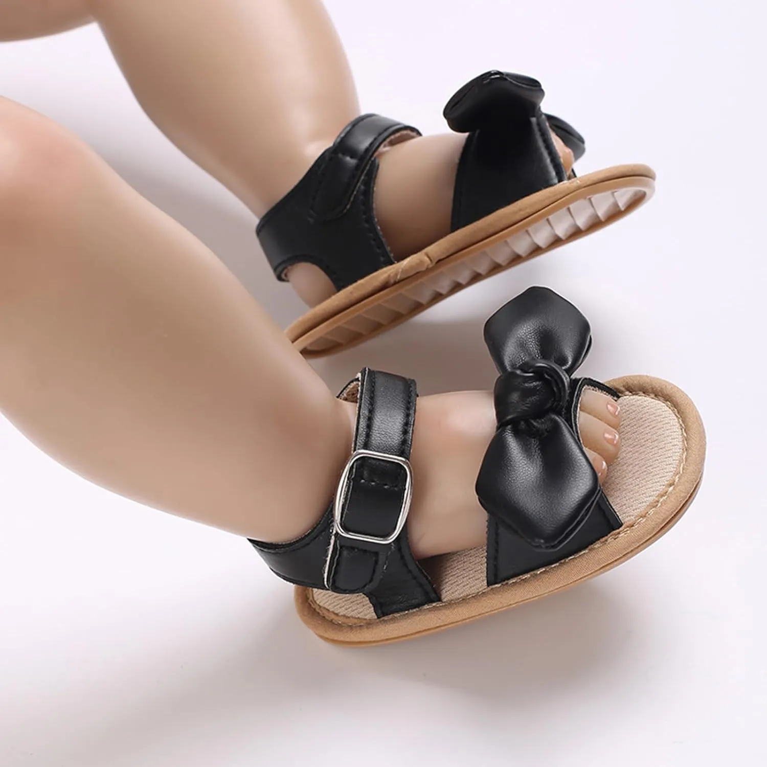 Infant Toddler Beach Shoes Summer Girls Flat Sandals Lightweight Open Toe Breathable Comfortable Bow (Black, 6 Toddler)
