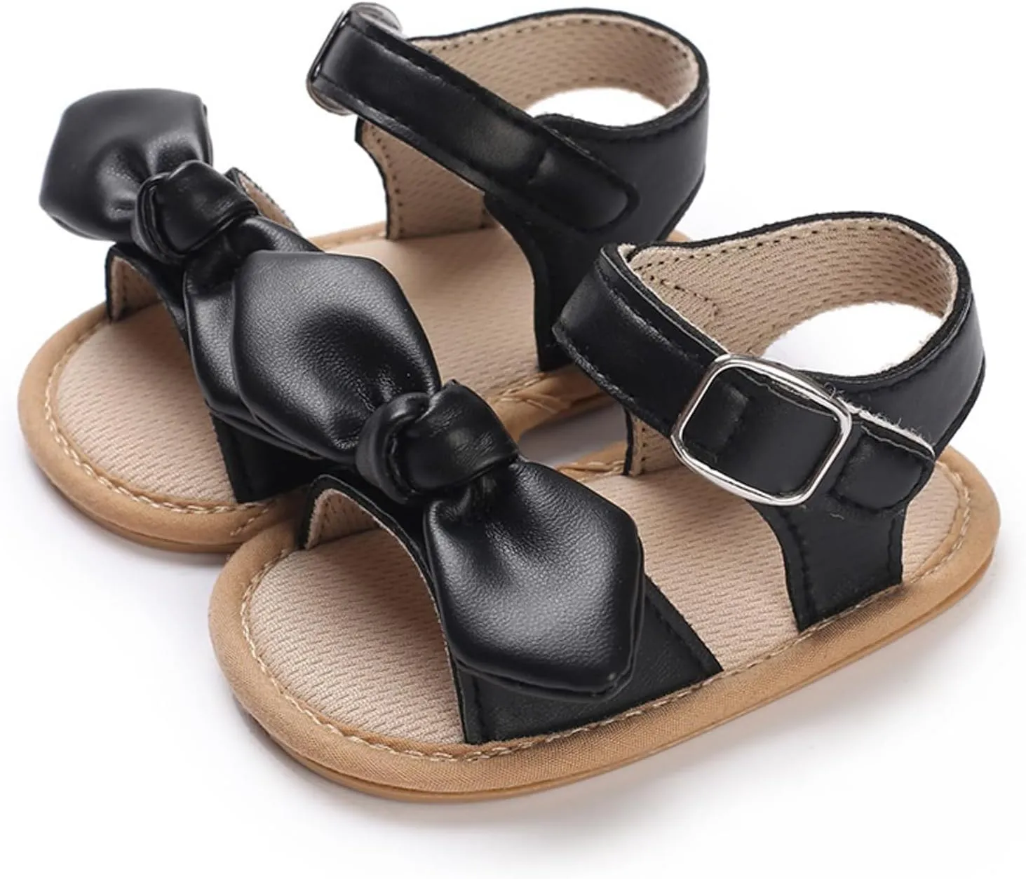 Infant Toddler Beach Shoes Summer Girls Flat Sandals Lightweight Open Toe Breathable Comfortable Bow (Black, 6 Toddler)