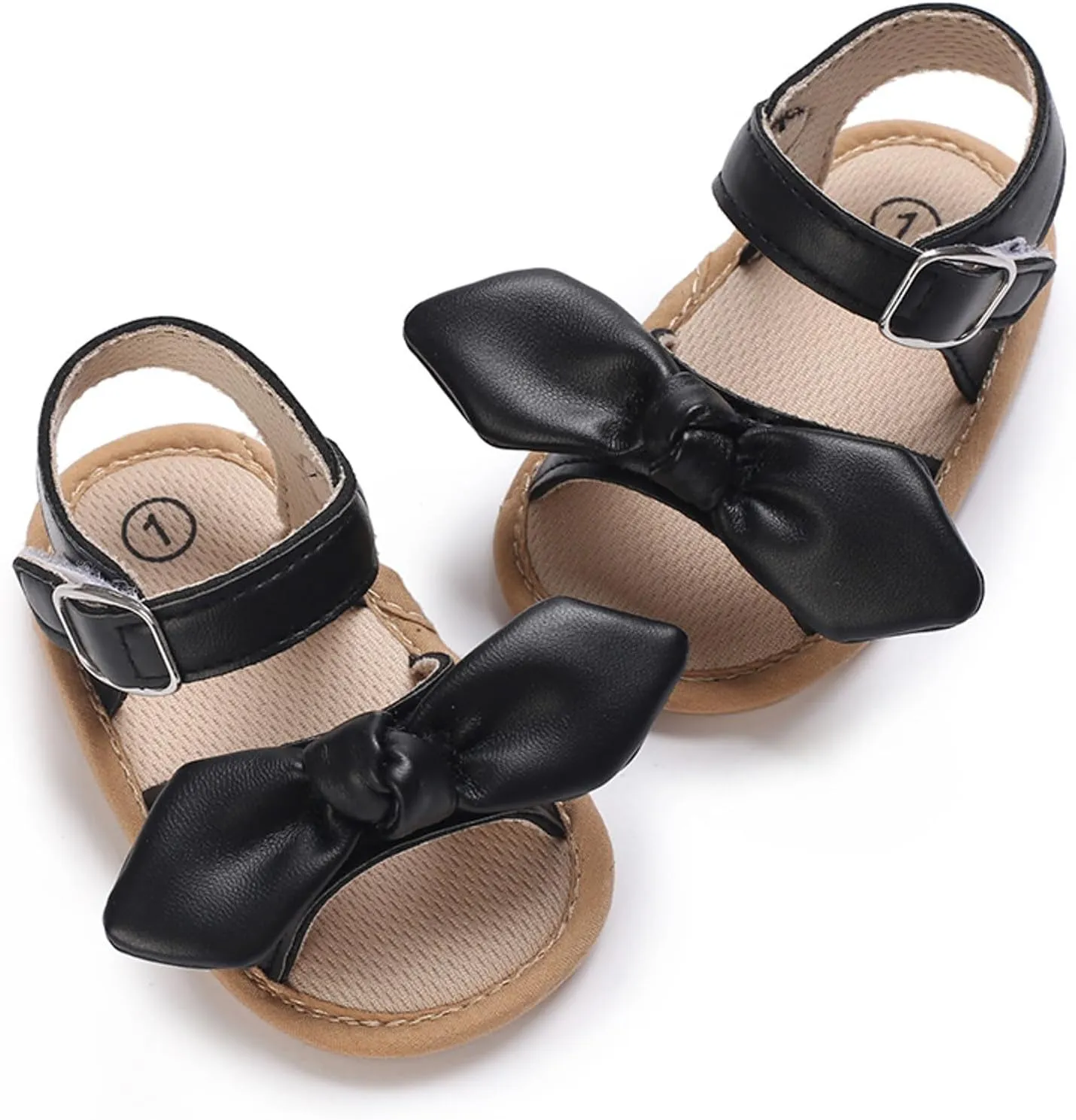 Infant Toddler Beach Shoes Summer Girls Flat Sandals Lightweight Open Toe Breathable Comfortable Bow (Black, 6 Toddler)