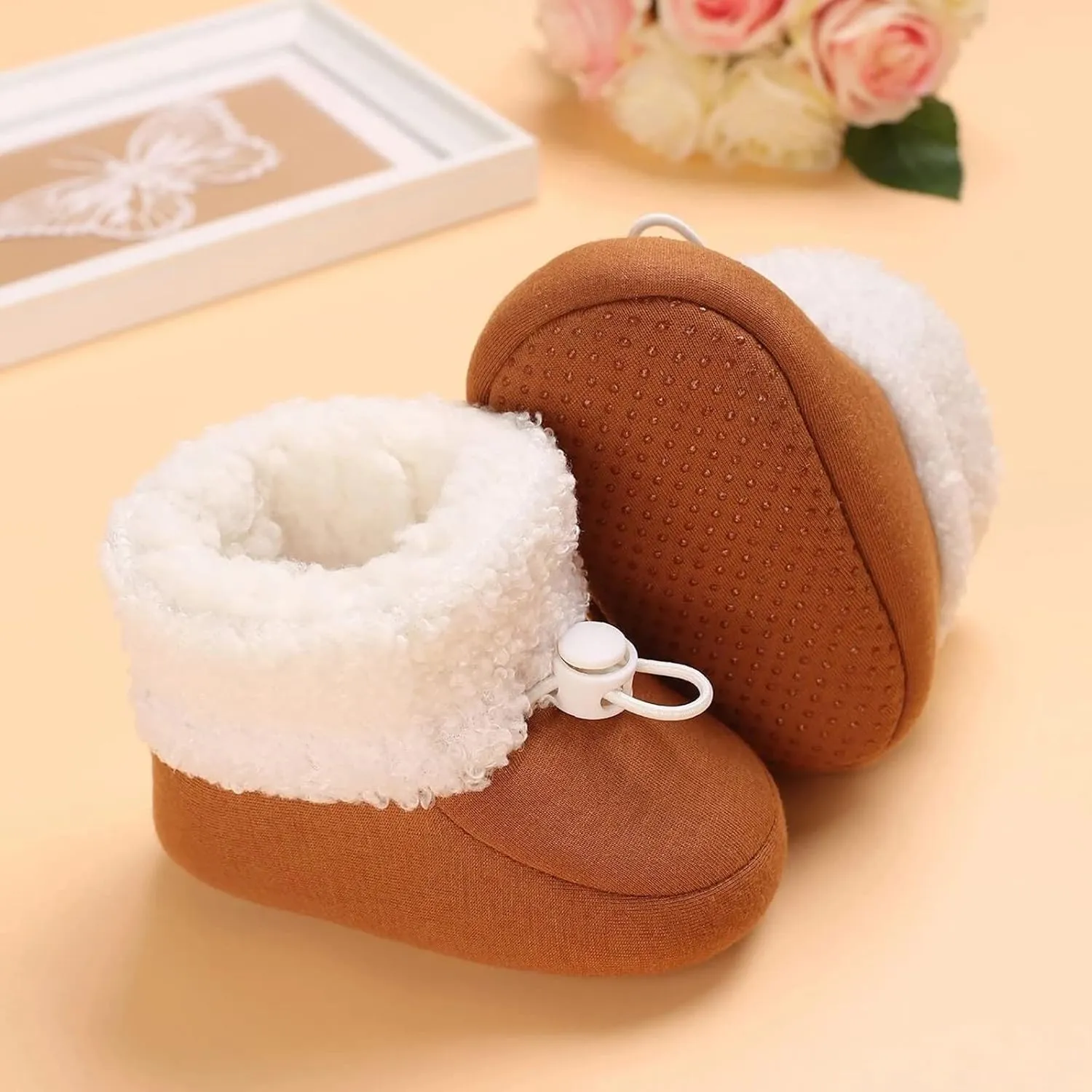 Infant Unisex Warm Fur Lined Soft Boots Baby Winter Ankle Non-Slip Rubber Sole Toddler Winter Snow Crib Shoes