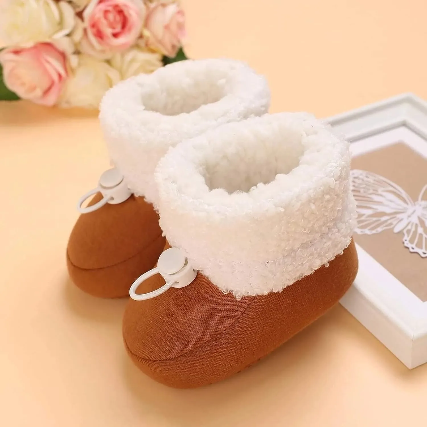 Infant Unisex Warm Fur Lined Soft Boots Baby Winter Ankle Non-Slip Rubber Sole Toddler Winter Snow Crib Shoes