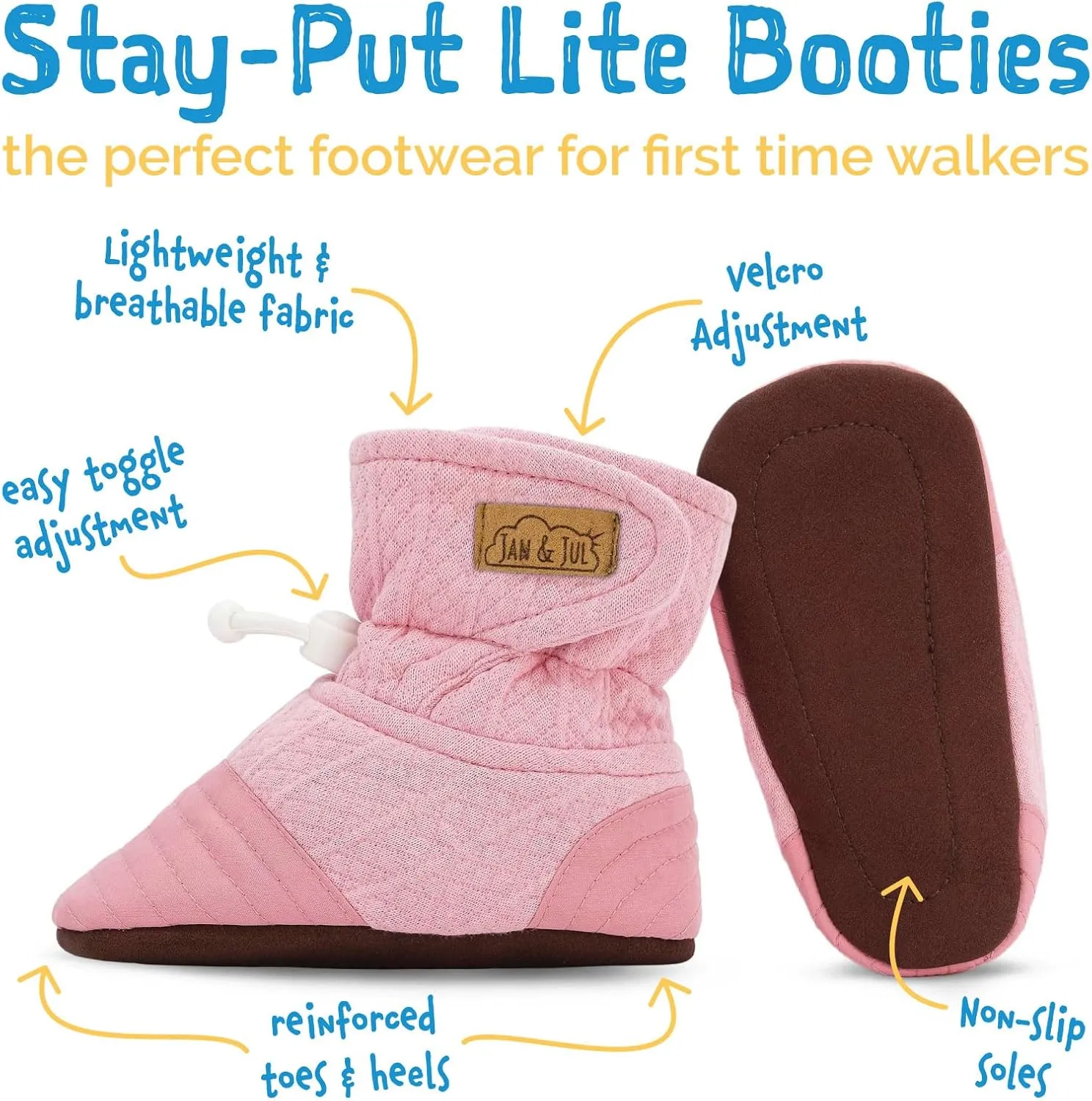 JAN & JUL Adjustable Stay-on Lite Baby Booties, Cotton Blend Slippers for Infant and Toddler