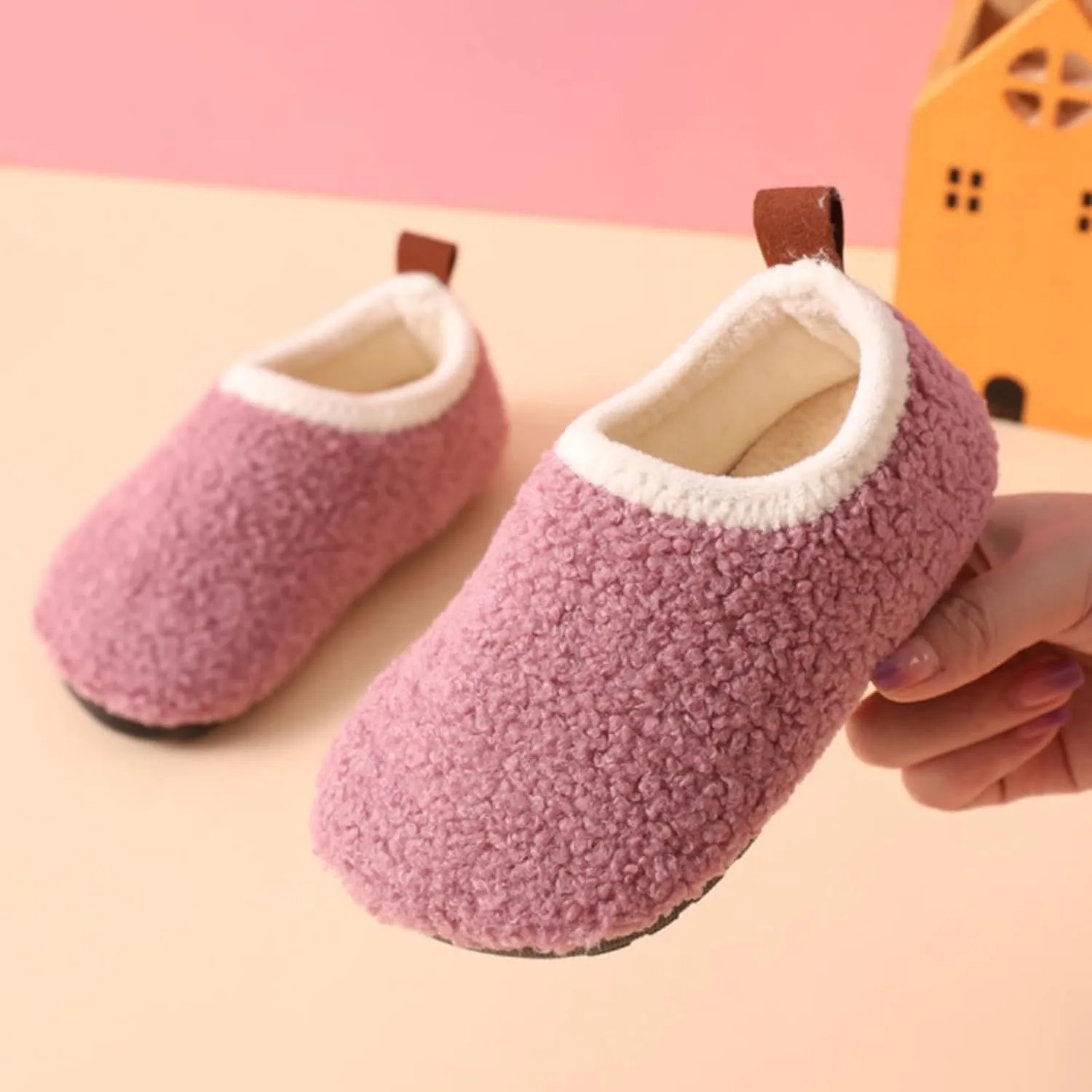 Kids Boys Girls Slippers House Booties Winter Indoor Warm Shoes Non Slip Sole Slippers Soft Plush Furry House Slip