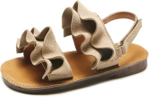 Kids Cork Footbed Flat Bottom Sandals Strap Wide Shoes Ruffle Buckle Baby Girls Light Breathable Non Slip Shoesfashio