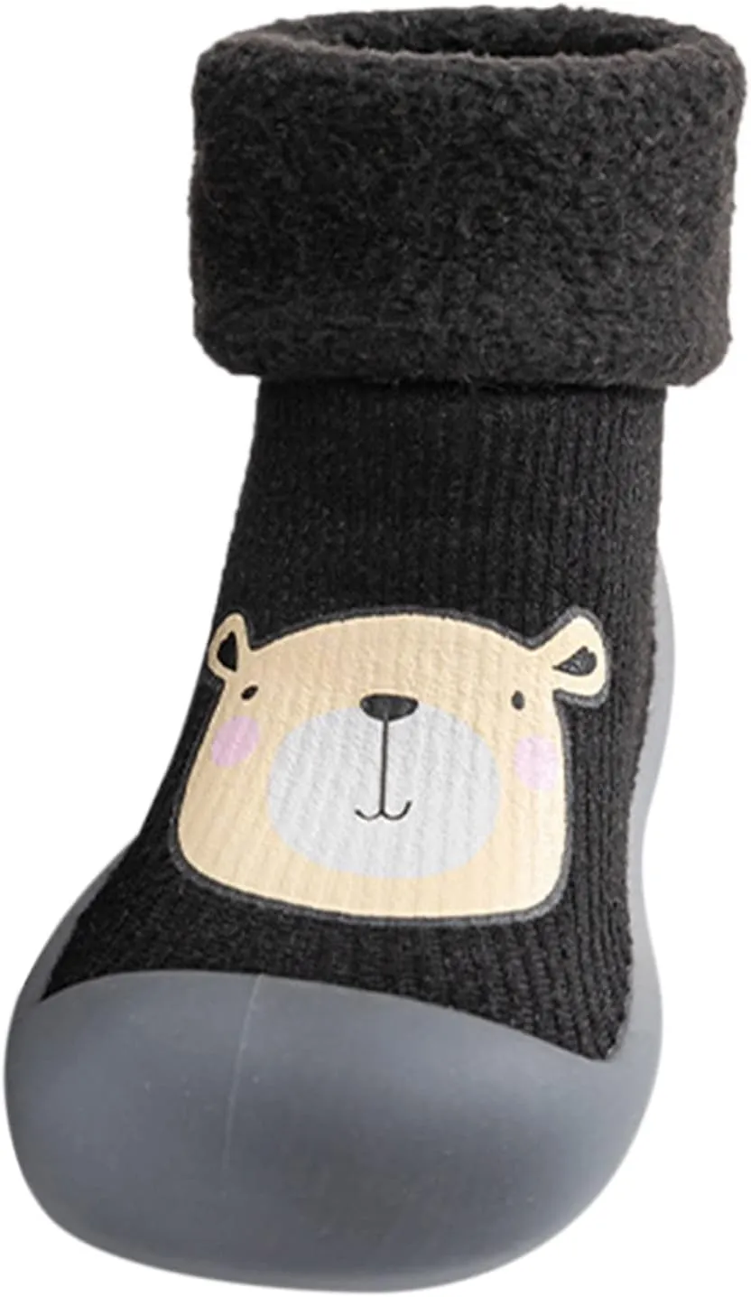 Kids Sole Baby Slipper Boys Stocking Girls Rubber Knit Warm Soft Solid Shoes Toddler Glitter Every Step (Black, 18-19)
