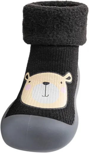 Kids Sole Baby Slipper Boys Stocking Girls Rubber Knit Warm Soft Solid Shoes Toddler Glitter Every Step (Black, 18-19)