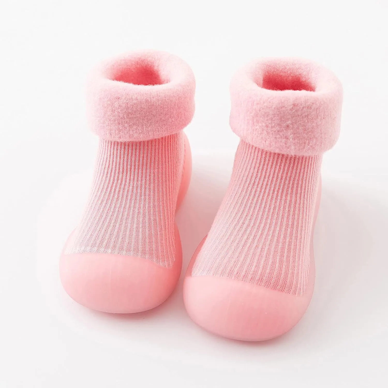 Kids Toddler Baby Boys Girls Solid Warm Knit Soft Sole Rubber Shoes Sock Slipper Boys House Shoes (Pink, 18)