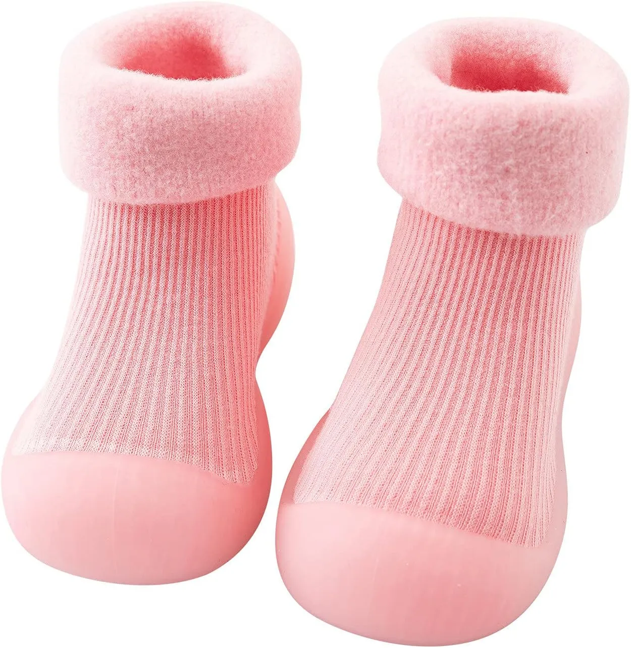 Kids Toddler Baby Boys Girls Solid Warm Knit Soft Sole Rubber Shoes Sock Slipper Boys House Shoes (Pink, 18)