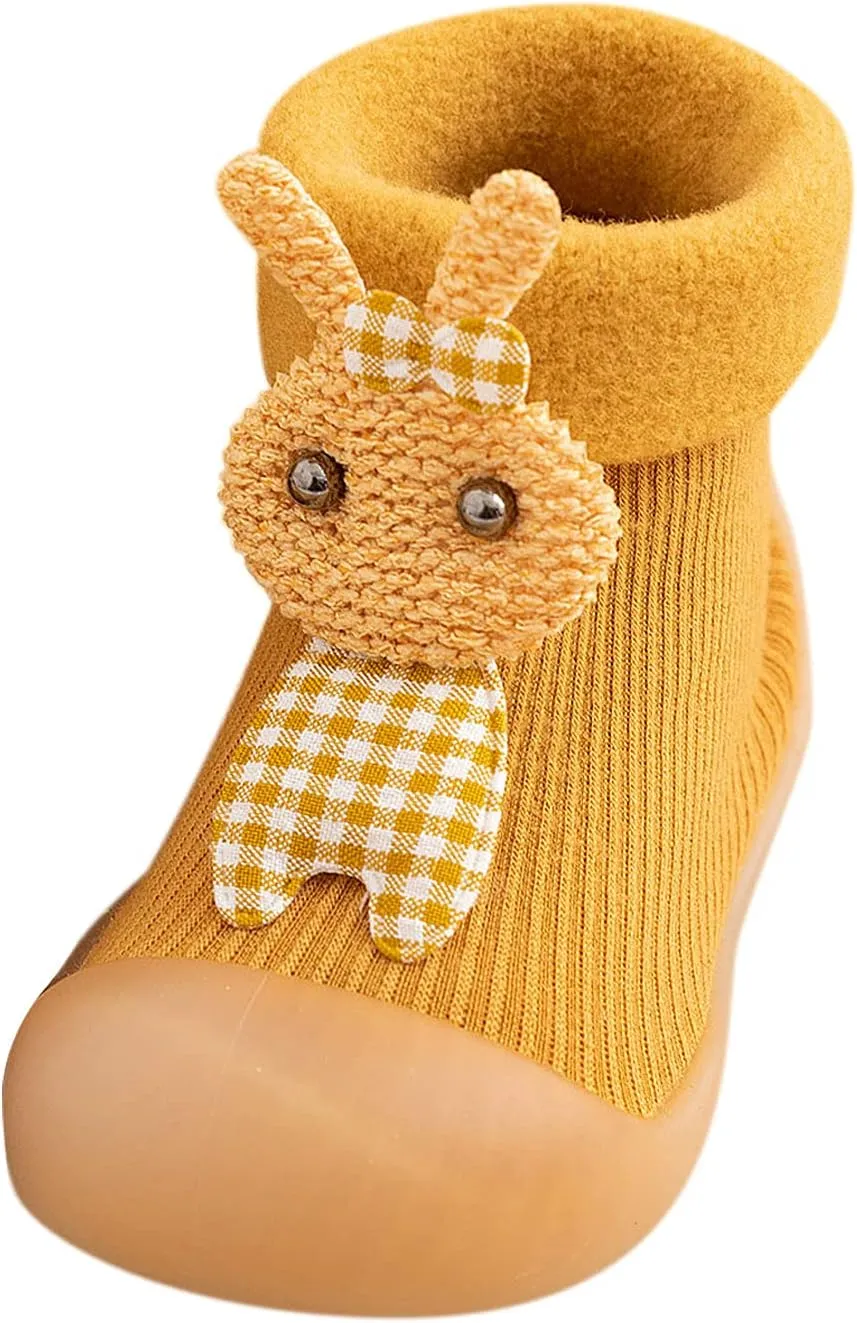 Kids Toddler Baby Boys Girls Solid Warm Knit Soft Sole Rubber Shoes Socks Slipper Stocking Kids Clothes Boys (Yellow, 24-25)