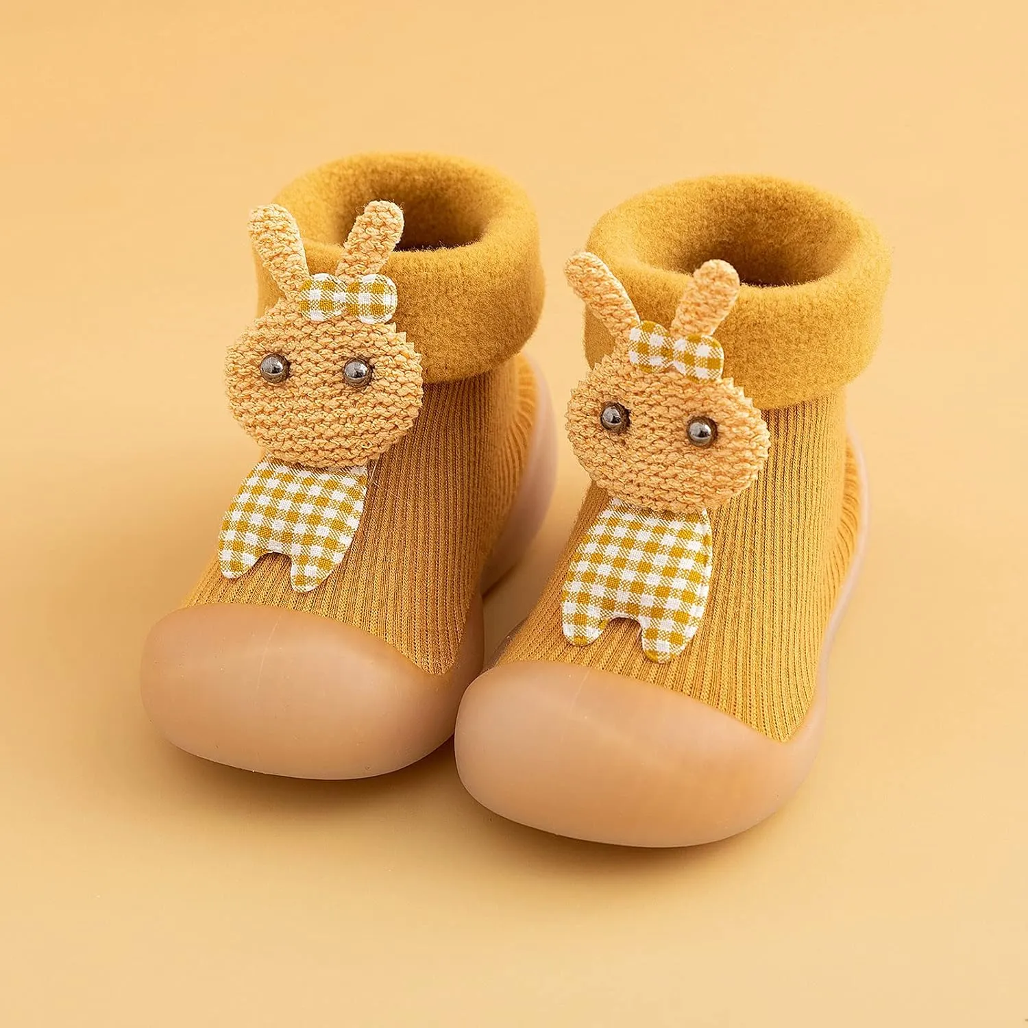 Kids Toddler Baby Boys Girls Solid Warm Knit Soft Sole Rubber Shoes Socks Slipper Stocking Kids Clothes Boys (Yellow, 24-25)