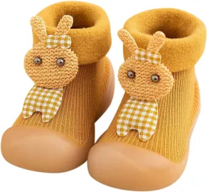 Kids Toddler Baby Boys Girls Solid Warm Knit Soft Sole Rubber Shoes Socks Slipper Stocking Kids Clothes Boys (Yellow, 24-25)